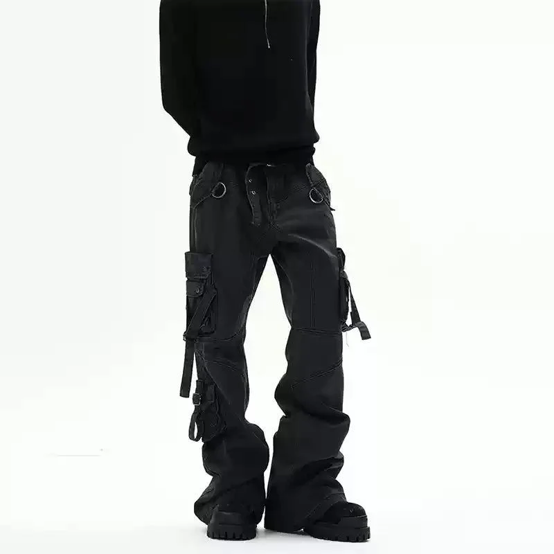 Buckled Strap Straight Cargo Pants