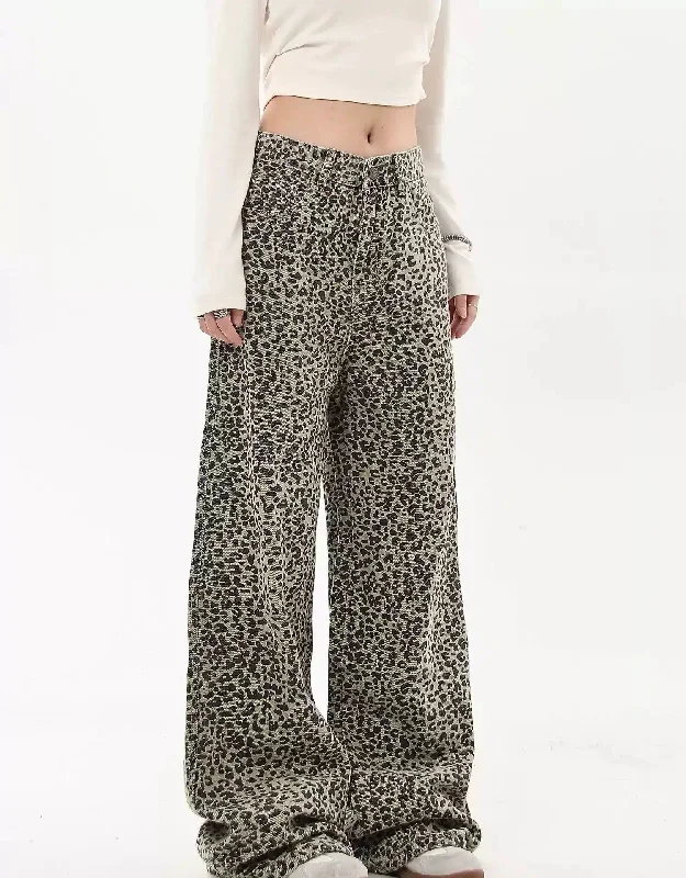 Washed Leopard Pattern Pants