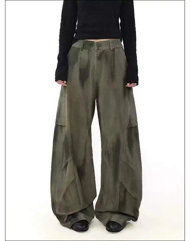 Washed Pleats Wide Cargo Pants