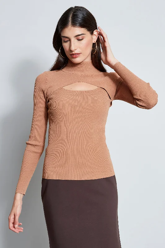 Long Sleeve Mock Neck Keyhole Sweater