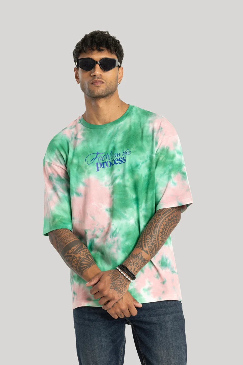 Augusto Green Tie & Dye Oversized Fit T-Shirt