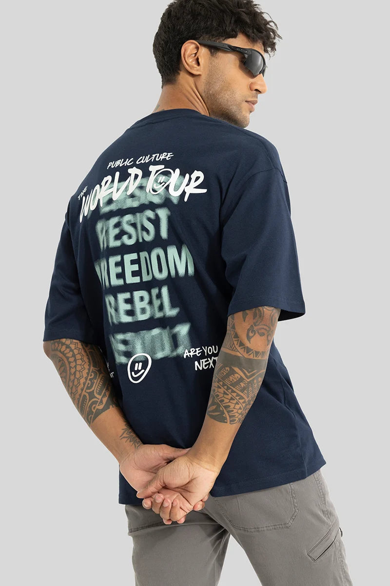 World Tour Navy Oversized T-Shirt