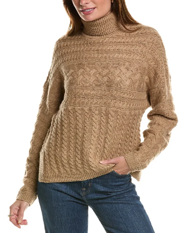 Forte Cashmere Luxe Cable Turtleneck Wool & Cashmere-Blend Sweater