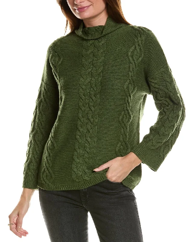 Forte Cashmere Placed Cable Funnel Neck Wool & Cashmere-Blend Sweater