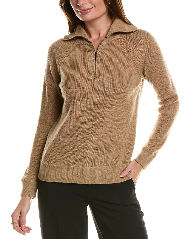 Forte Cashmere Rib Mock Neck Wool & Cashmere-Blend 1/2-Zip Sweater