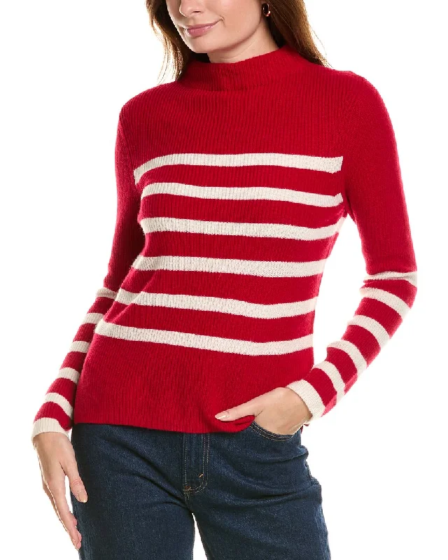 Forte Cashmere Stripe Funnel Neck Cashmere Sweater