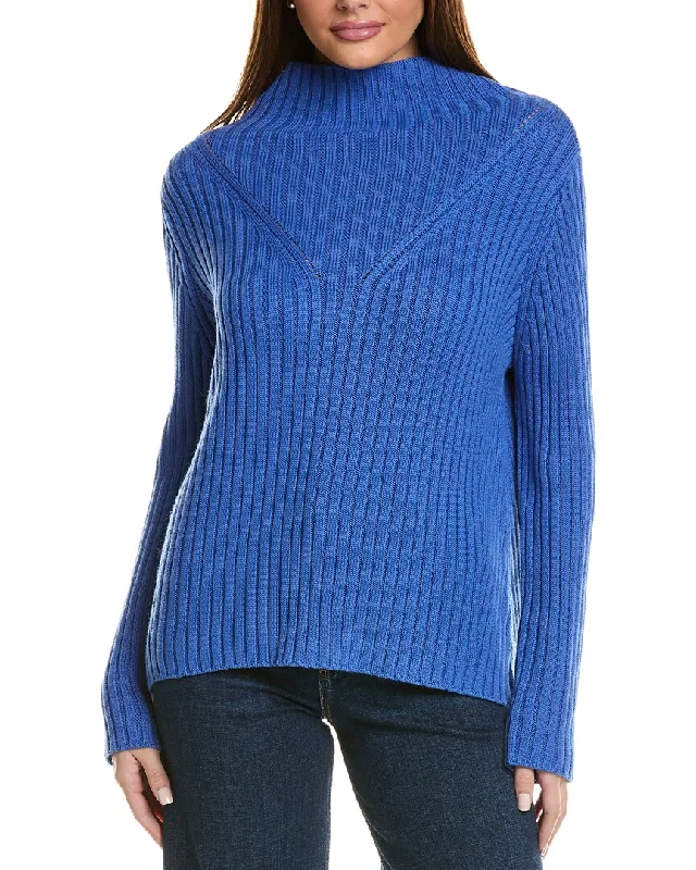 Hannah Rose Chunky Rib Funnel Neck Cashmere-Blend Sweater