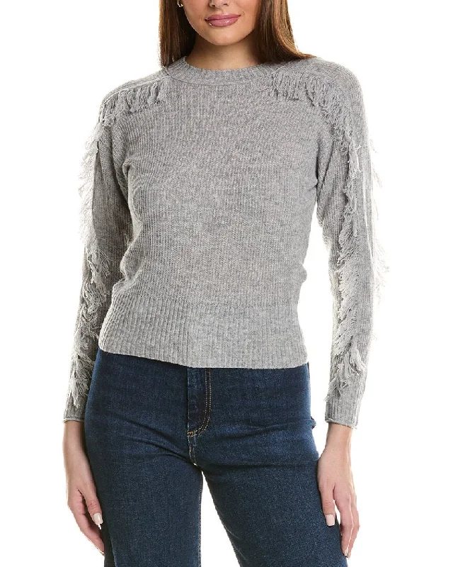 Hannah Rose Fringe Sleeve Wool & Cashmere-Blend Sweater