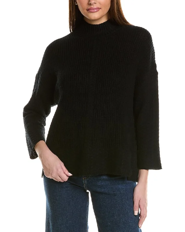 Hannah Rose Shaker Cable Turtleneck Wool & Cashmere-Blend Sweater