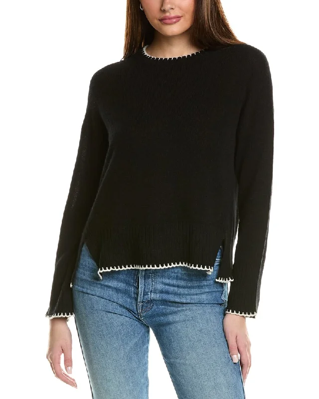 Hannah Rose Whipstitch Trim Cashmere Sweater