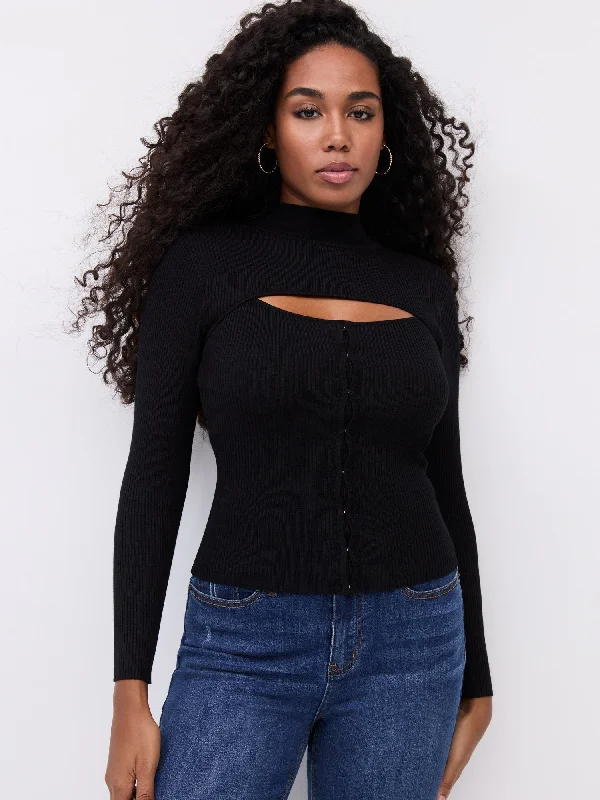 Ribbed Cut-Out Corset Sweater