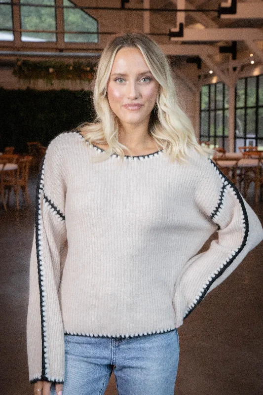 Tinsley Contrast Stitch Sweater, Oatmeal