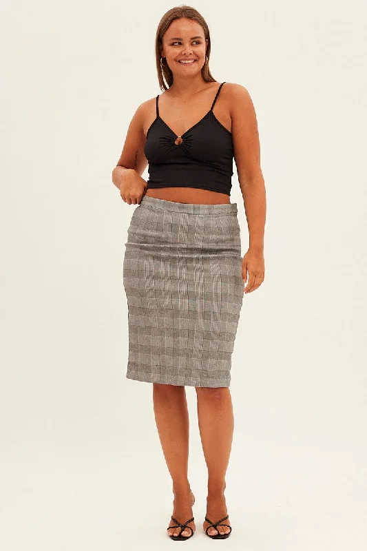 Grey Check Workwear Skirt High Rise Bodycon