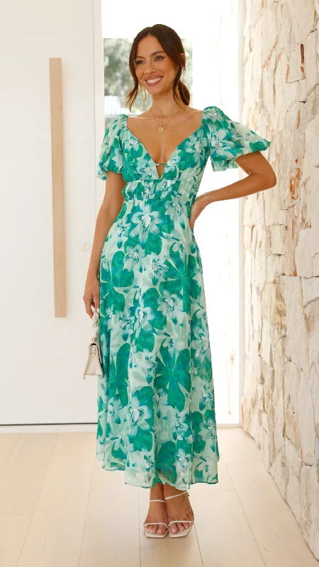 Adeliza Maxi Dress - Green Floral