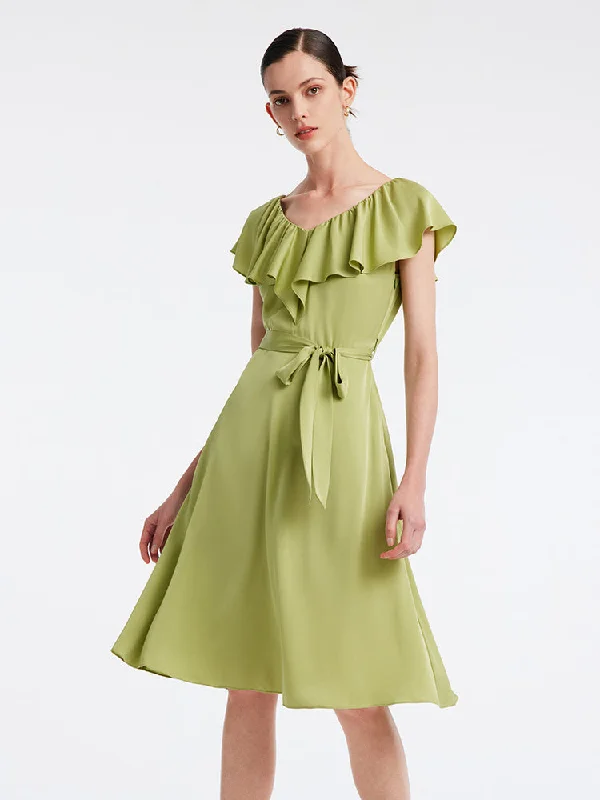 22 Momme Silk Green Midi Dress