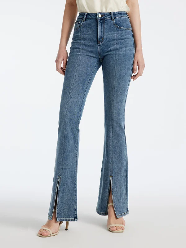 Acetate Split Hem Flare Jeans