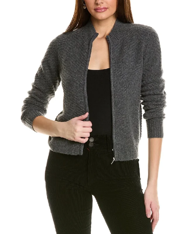 Amicale Cashmere Textured Zip Cashmere Bomber Jacket