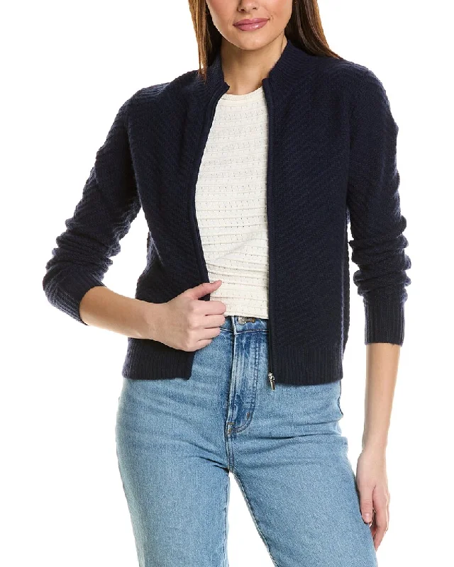 Amicale Cashmere Textured Zip Cashmere Bomber Jacket