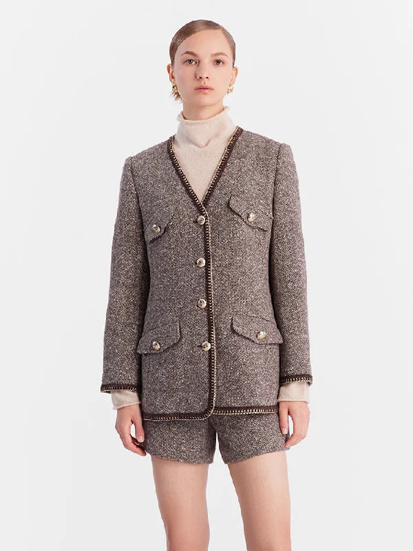 Brown Wool Single-Breasted Women Jacket