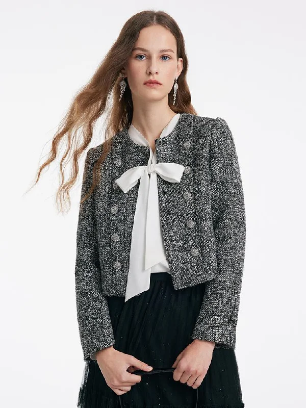 Double-Breasted Tweed Crop Women Jacket