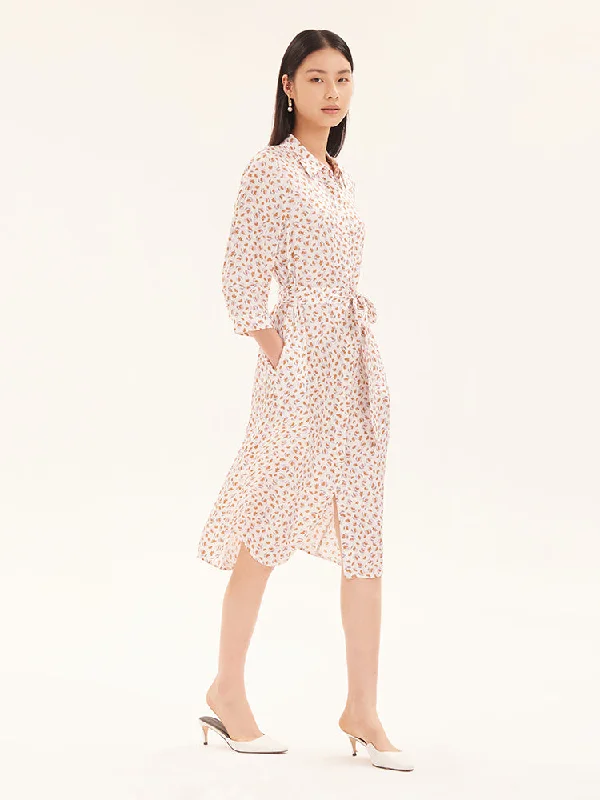 Floral Lace-Up Shirt Midi Dress