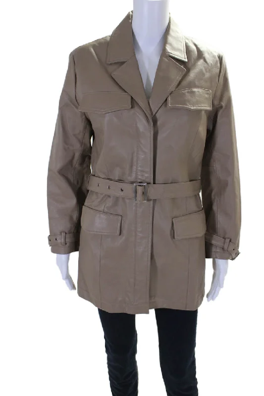 Pamela McCoy Collection Womens Zip Front Jacket Leather Beige