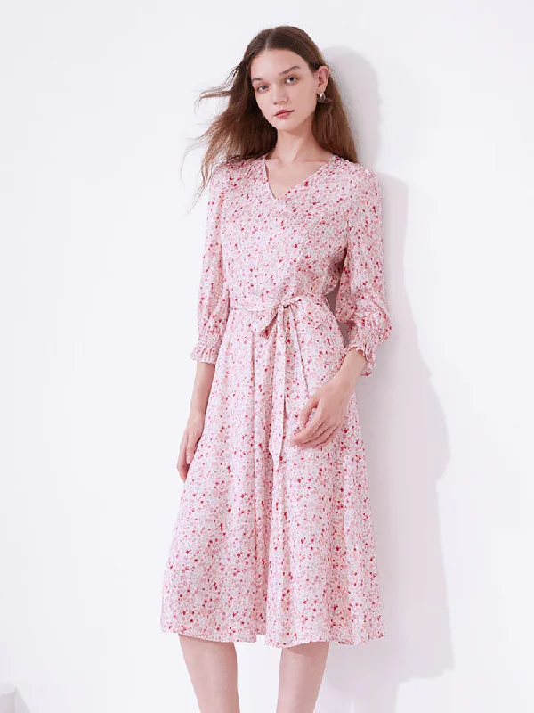 Pink Sweet Cherry Print Midi Dress