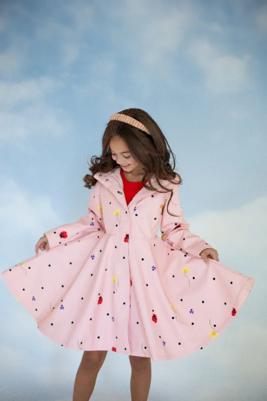 Soft Pink Coat for Girls with Flower Print | 'Cotton Candy'