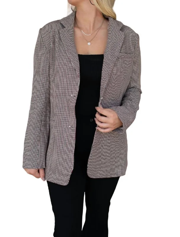 Cozy Plaid Blazer In Beige/black