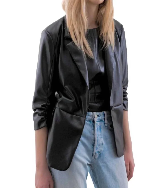 Nadia Faux Leather Blazer In Black