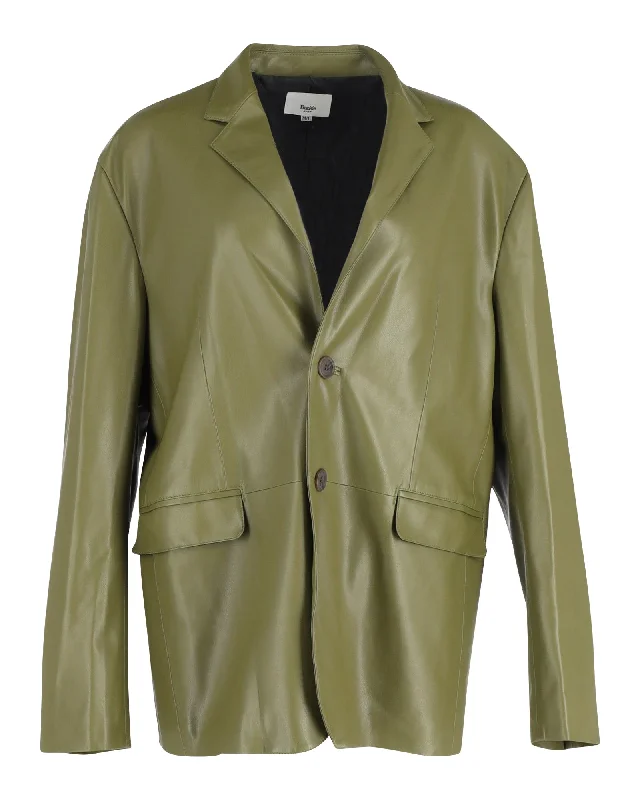 The Frankie Shop Olympia Blazer in Olive Faux Leather