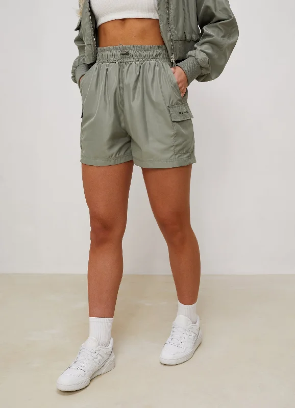 Gym King Satin Cargo Shorts - Dusky Sage